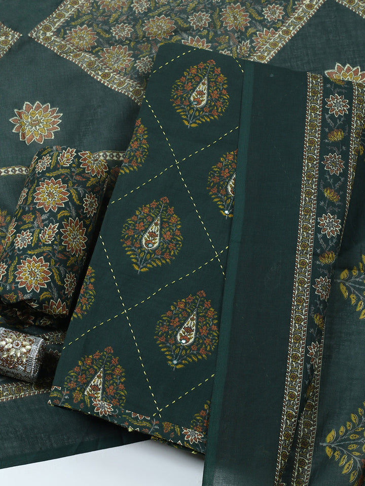 Embroidered Cotton Blend Unstitched Suit With Pant &amp; Dupatta
