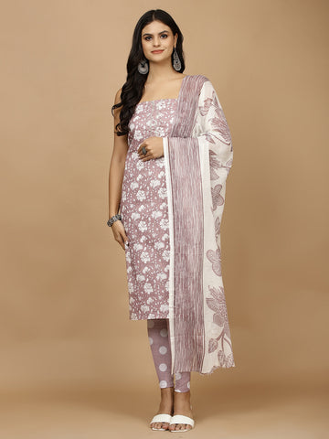 Printed Cotton Unstitched Suit With Dupatta