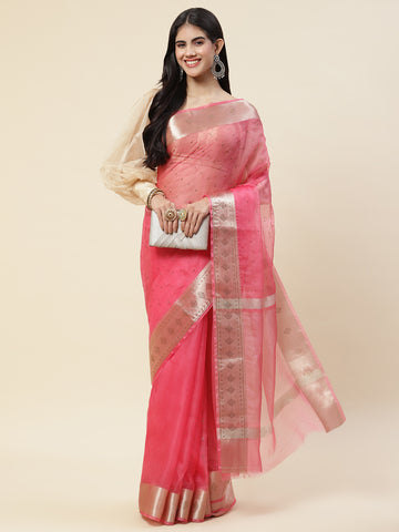 Stone Work Plain Organza Saree