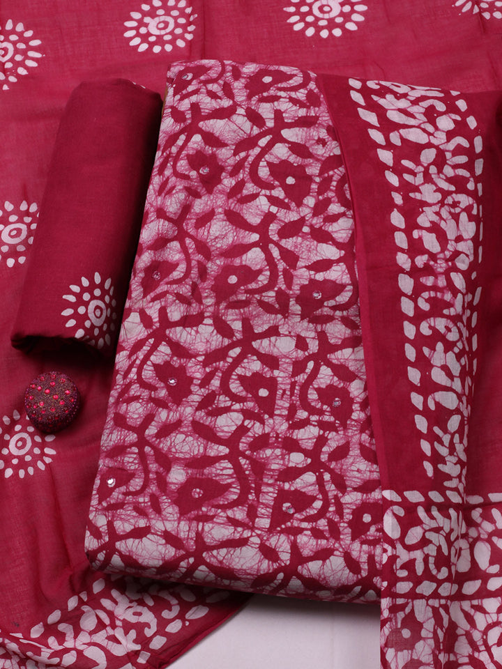 Printed Cotton Blend Unstitched Suit With Pant &amp; Dupatta