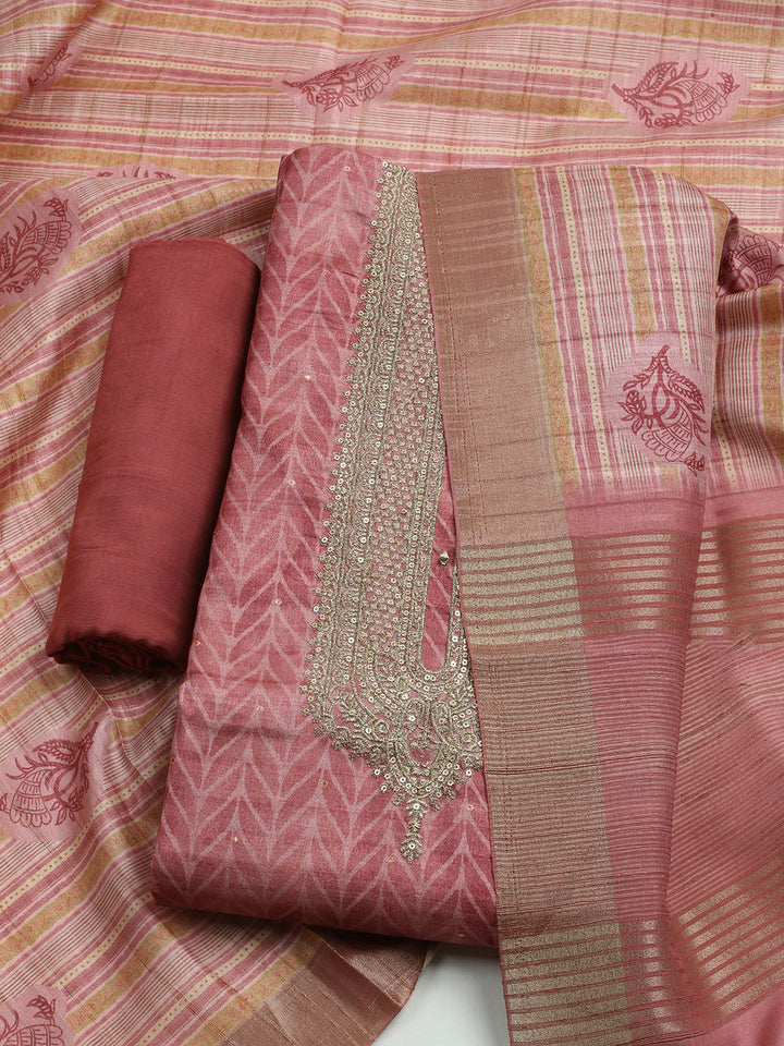 Embroidered Tussar Unstitched Kurta With Pant &amp; Dupatta