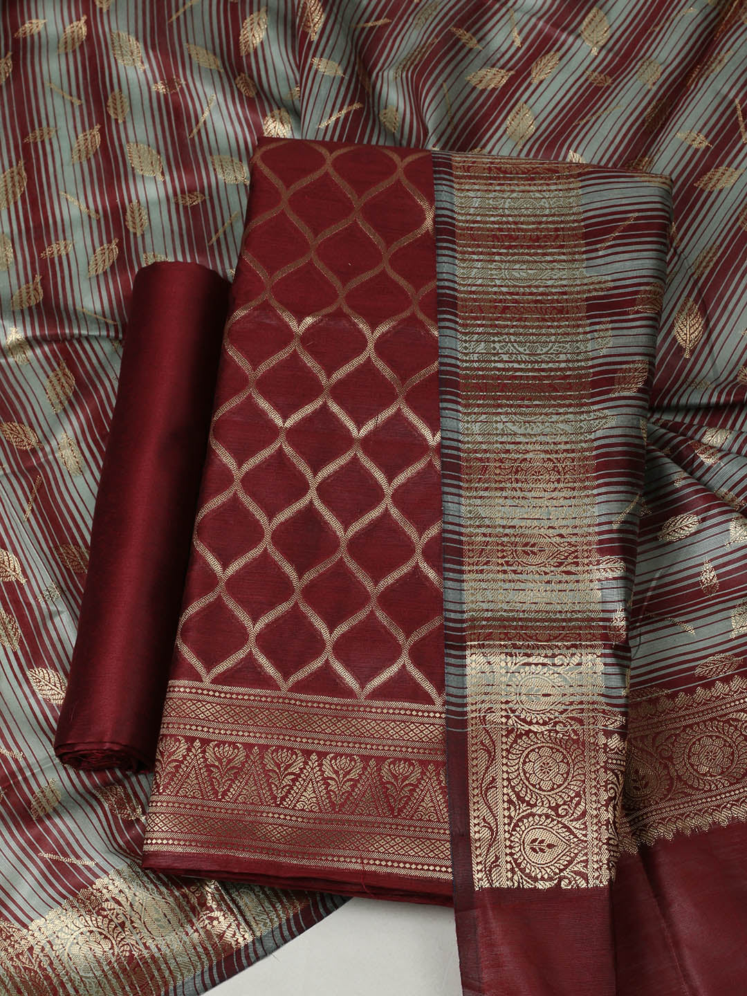 Woven Design Chanderi Unstitched Suit With Pant &amp; Dupatta
