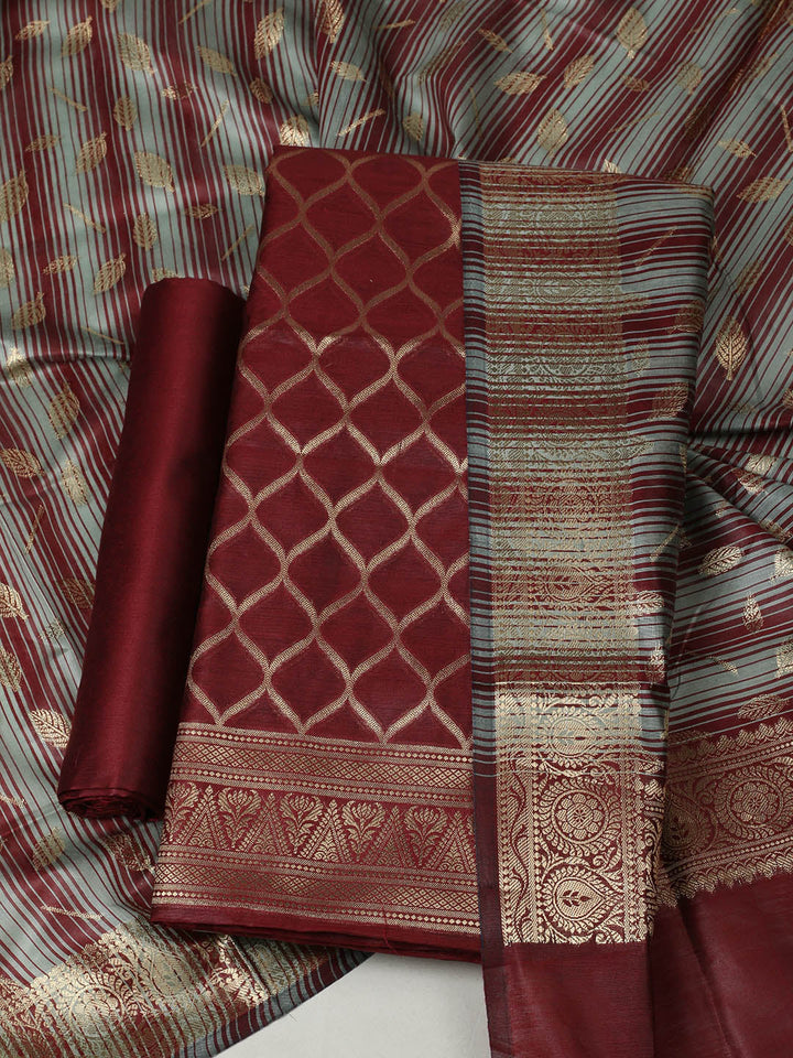 Woven Design Chanderi Unstitched Suit With Pant &amp; Dupatta