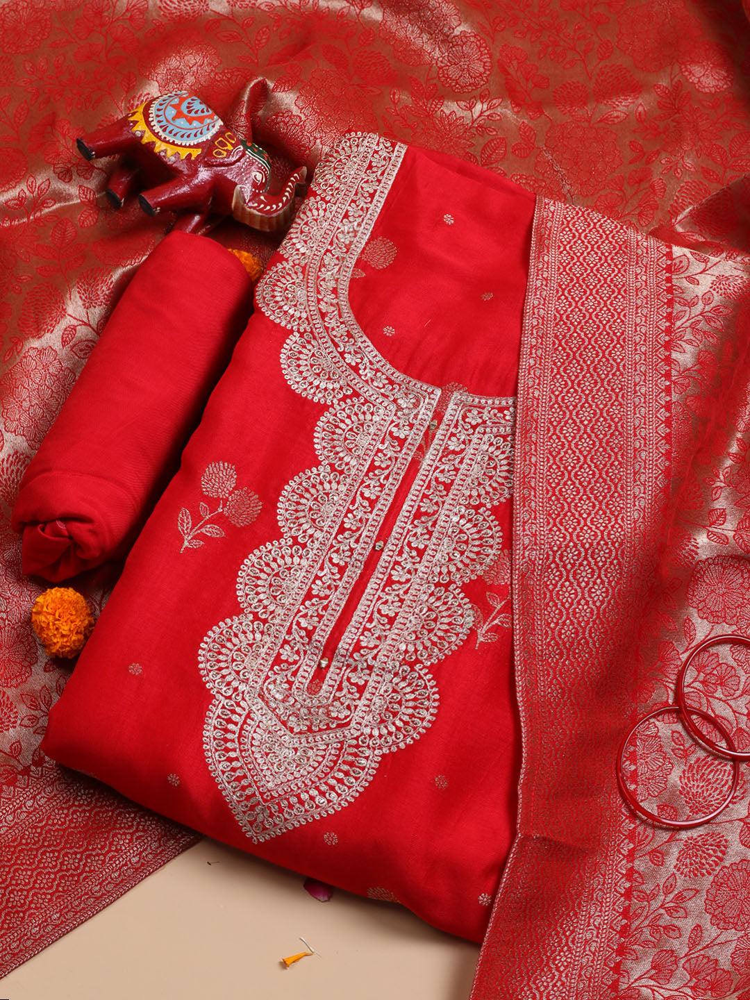 Kanjeevaram Chanderi Unstitched Suit With Dupatta