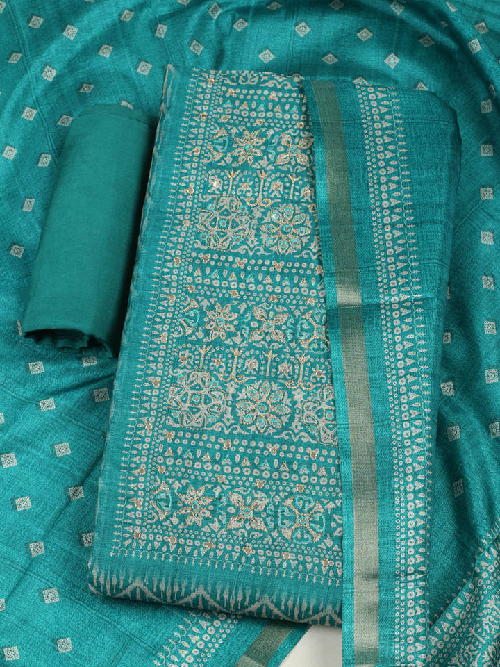 Printed Tussar Unstitched Suit With Pant &amp; Dupatta