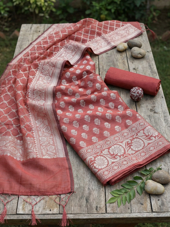 Banarasi Chanderi Unstitched Suit With Pant &amp; Dupatta