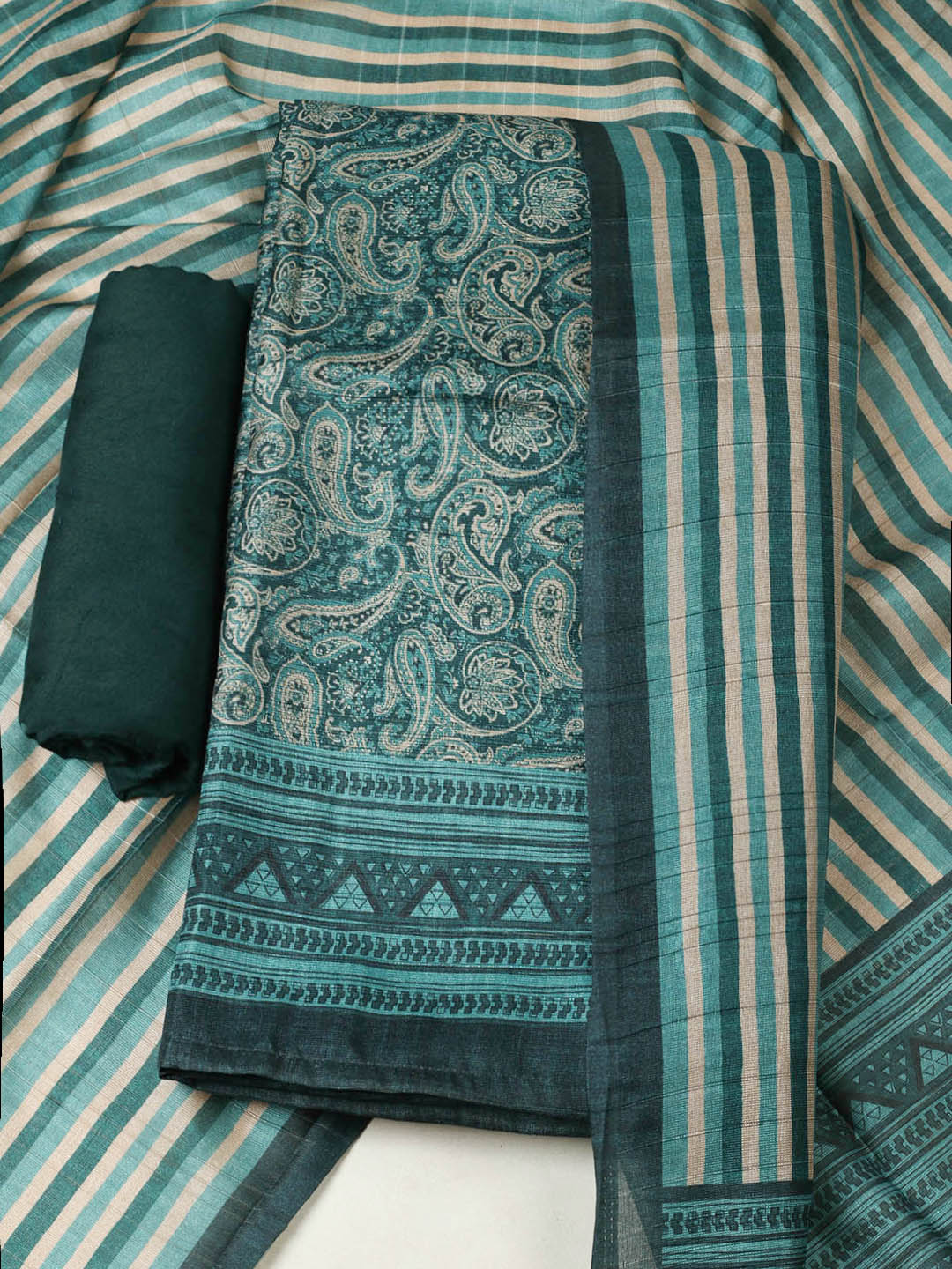Printed Chanderi Unstitched Suit With Pant &amp; Dupatta