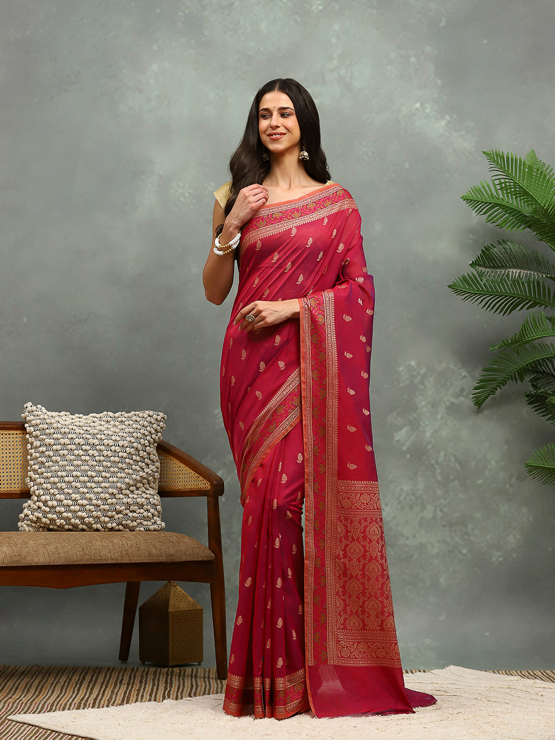 Resham Embroidered Cotton Blend Woven Saree
