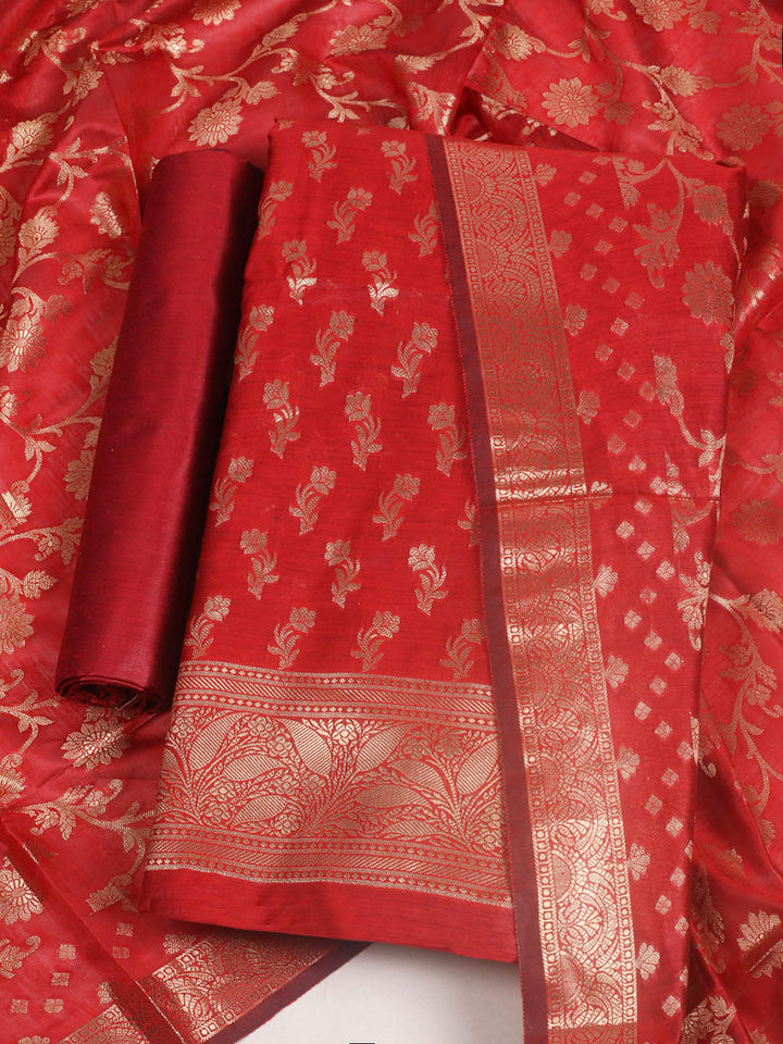 Woven Design Chanderi Unstitched Suit With Pant &amp; Dupatta