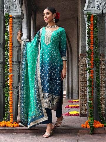 Bandhani Print Organza Kurti With Pant & Dupatta