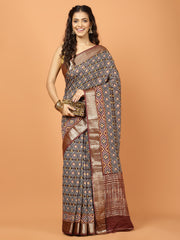 Floral Zari Border Printed Art Silk Woven Saree