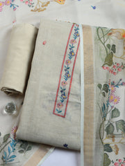 Printed Linen Blend Unstitched Suit With Pant & Dupatta