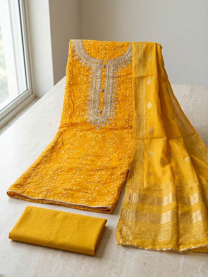 Printed Cotton Blend Unstitched Suit With Pant &amp; Dupatta