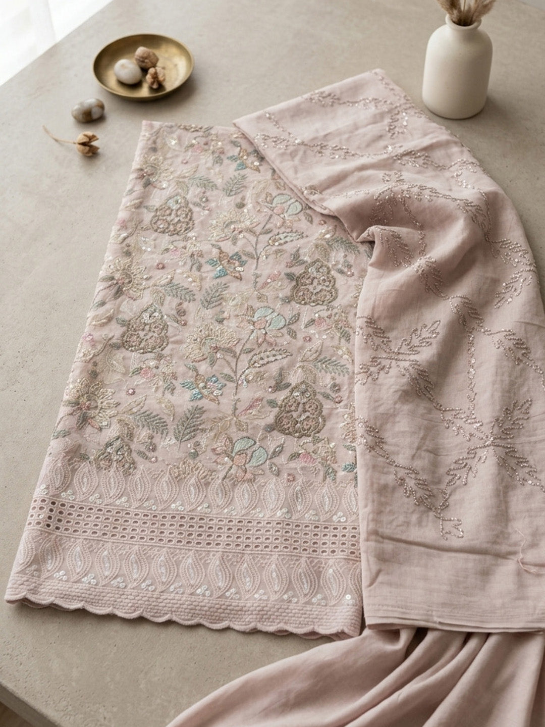 Embroidered Cotton Blend Unstitched Suit Pant &amp; Dupatta