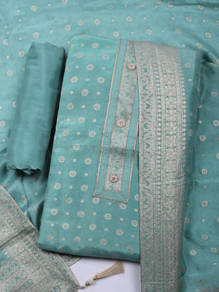 Embroidered Chanderi Unstitched Suit With Pant &amp; Dupatta
