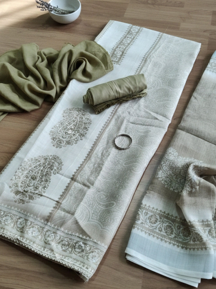 Printed Cotton Blend Unstitched Suit With Pant &amp; Dupatta