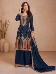 Embroidered Chinnon Kurta With Plazzo & Dupatta