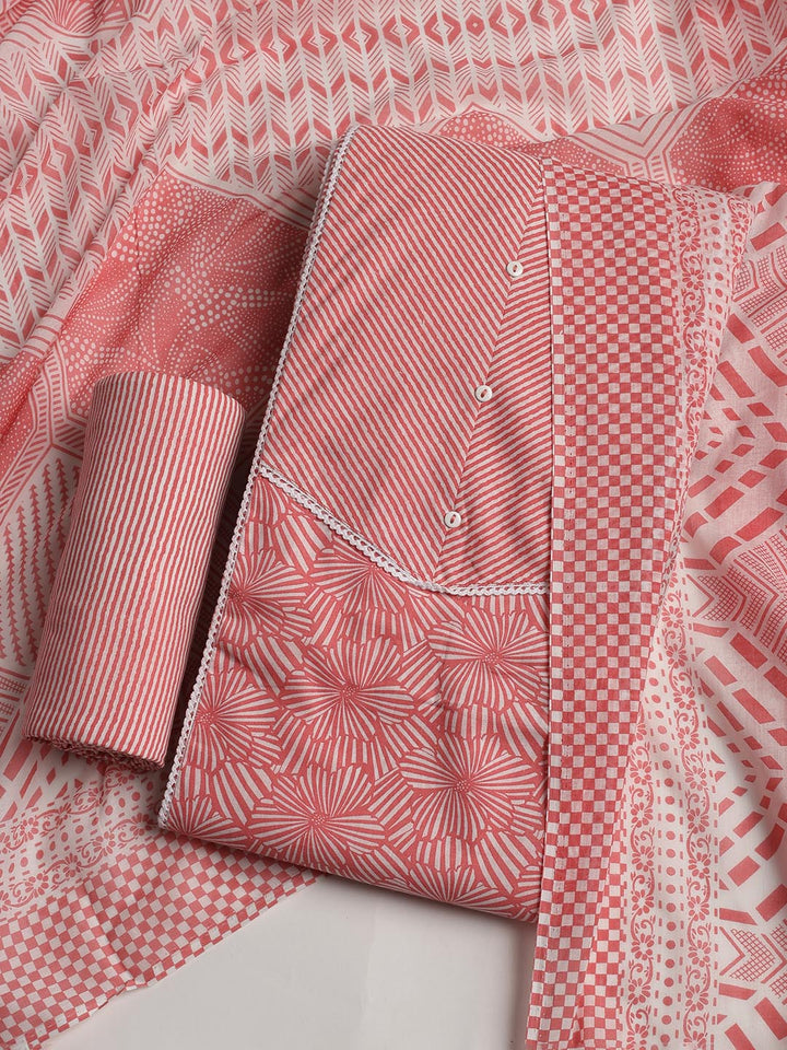 Printed Cotton Blend Unstitched Suit With Dupatta