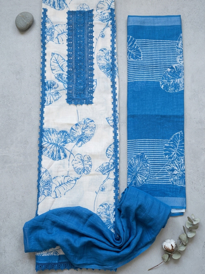 Printed Cotton Blend Unstitched Suit With Pant &amp; Dupatta