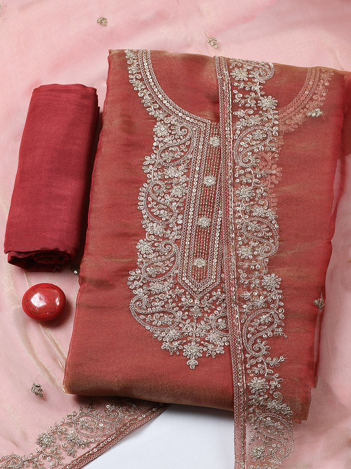 Embroidered Tissue Unstitched Suit With Pant &amp; Dupatta