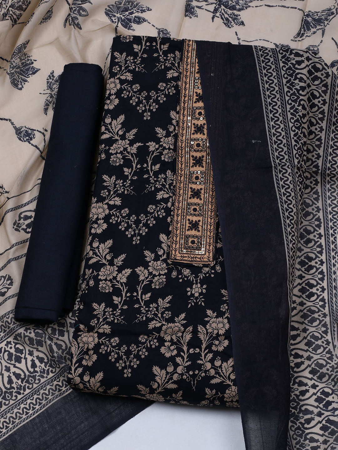 Printed Cotton Blend Unstitched Suit With Dupatta