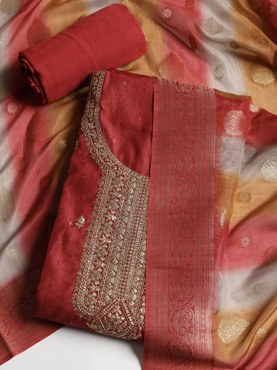 Sequence Work Chanderi Unstitched Suit With Dupatta