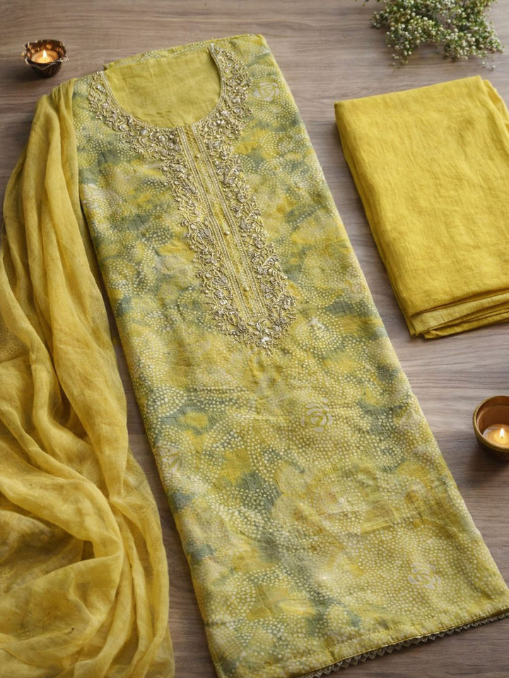 Embroidered Cotton Blend Unstitched Suit With Pant &amp; Dupatta
