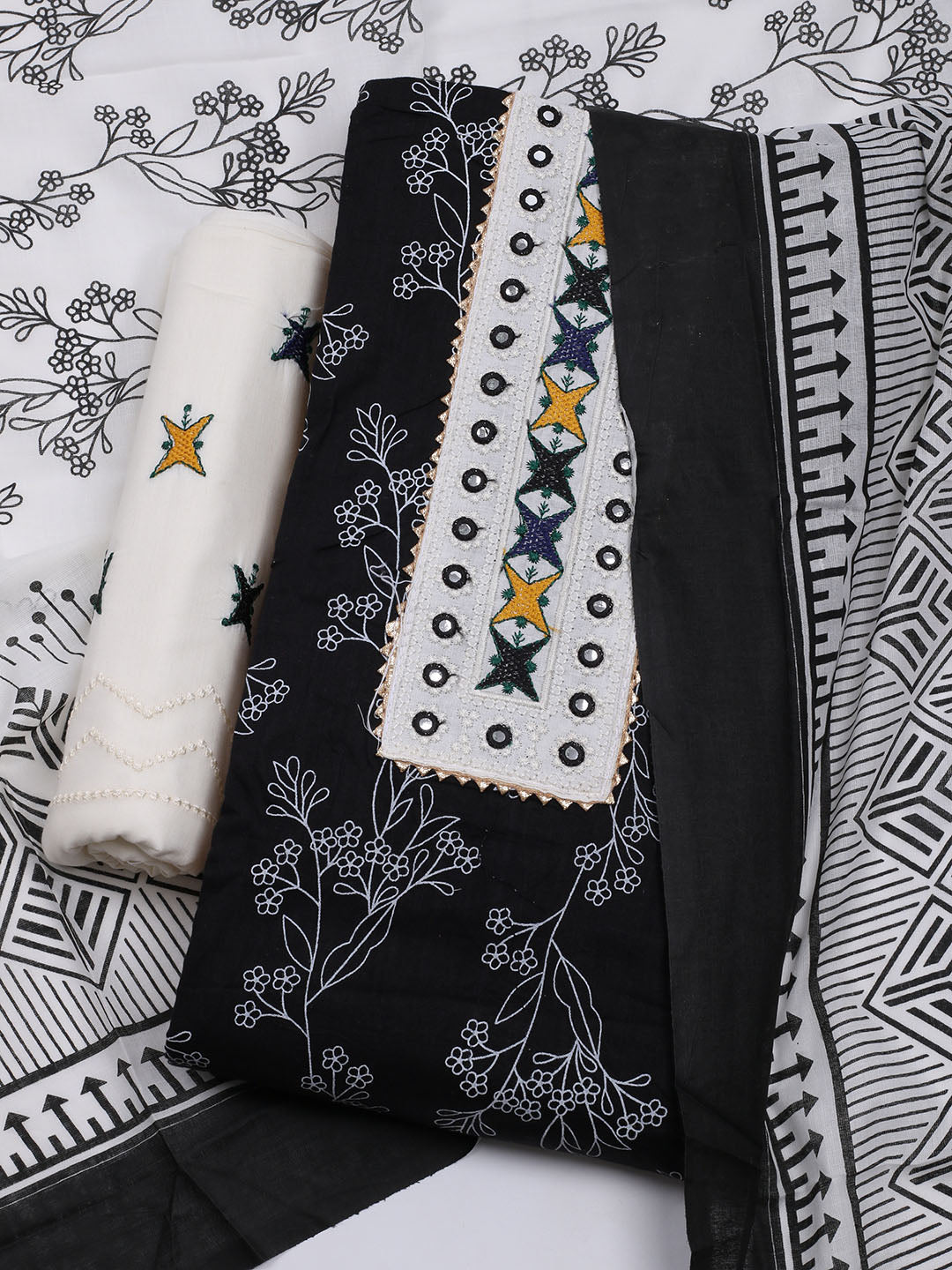 Printed Cotton Blend Unstitched Suit With Dupatta