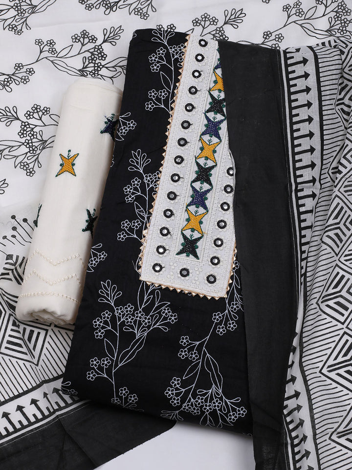 Printed Cotton Blend Unstitched Suit With Dupatta