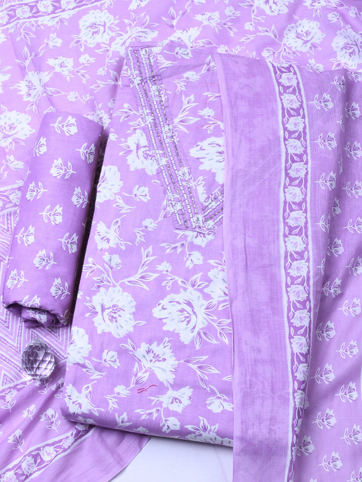 Embroidered Cotton Blend Unstitched Suit With Pant &amp; Dupatta