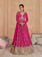 Resham Zari Beads Work V Neck Long Sleeve Georgette Gown