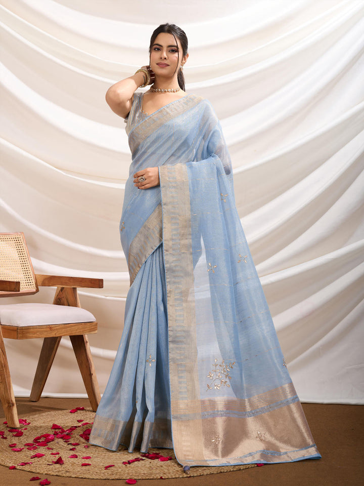 Embroidered Linen Blend Saree