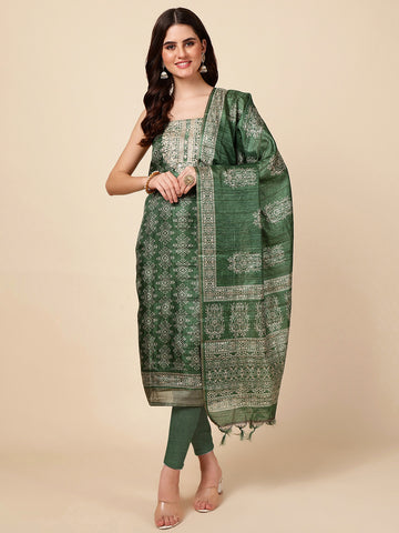 Neck Embroidered Chanderi Unstitched Suit Dupatta