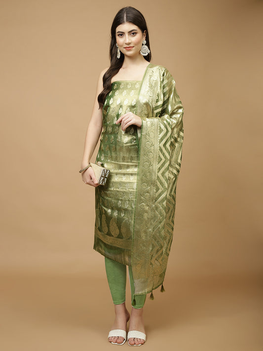 Woven Chanderi Unstitched Suit Piece With Dupatta