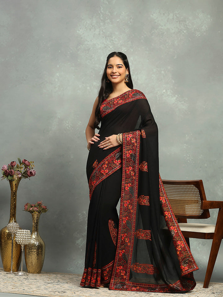 Thread Paisley Embroidered Art Silk Saree