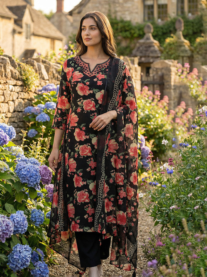 Printed Cotton Blend Kurta With Pant &amp; Dupatta