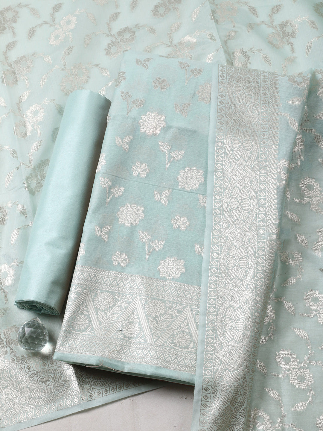 Woven Design Chanderi Unstitched Suit With Pant &amp; Dupatta