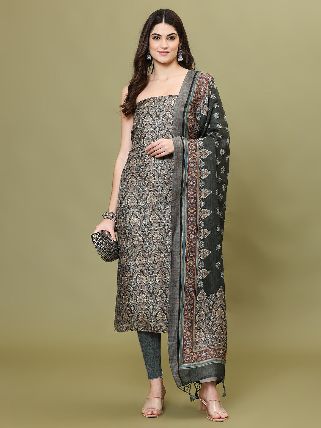 Digital Printed Pashmina Unstitched Suit Piece With Dupatta