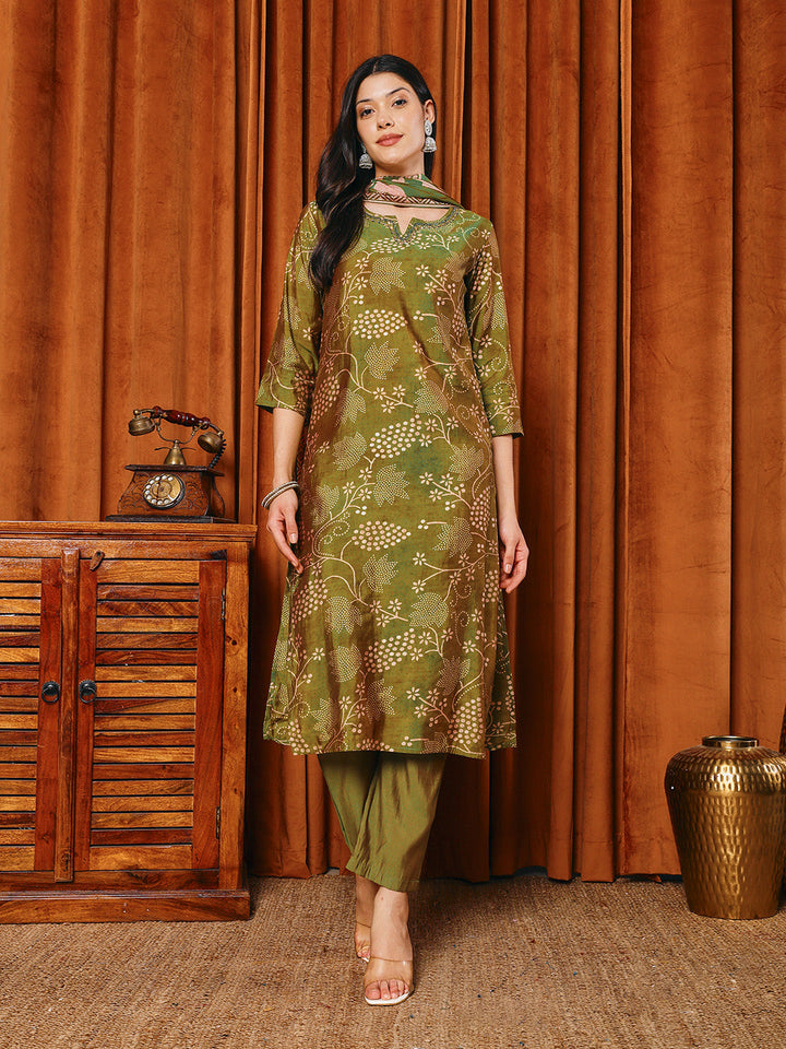 Printed Muslin Kurta With Pants &amp; Dupatta