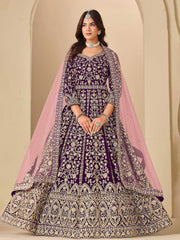 Embroidered Velvet Semi Stitched Kurta With Pant & Dupatta