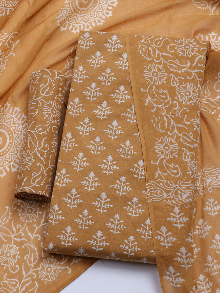 Printed Cotton Blend Unstitched Kurta With Pant &amp; Dupatta