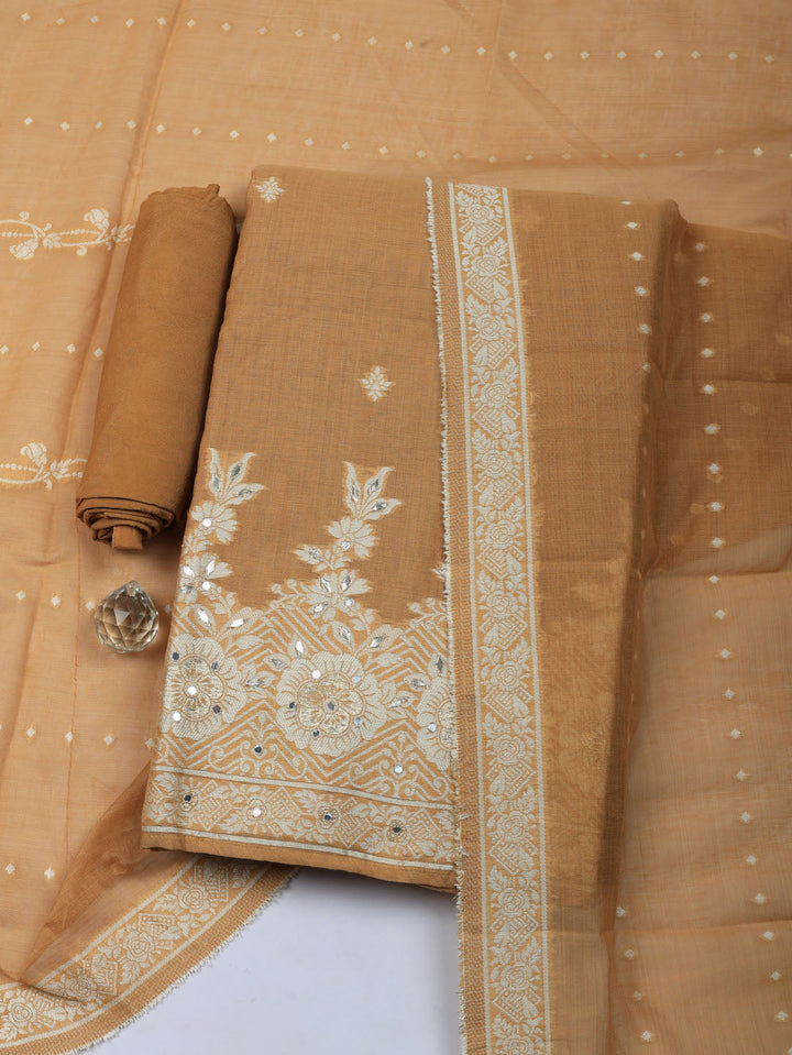 Embroidered Linen Blend Unstitched Suit With Pant &amp; Dupatta