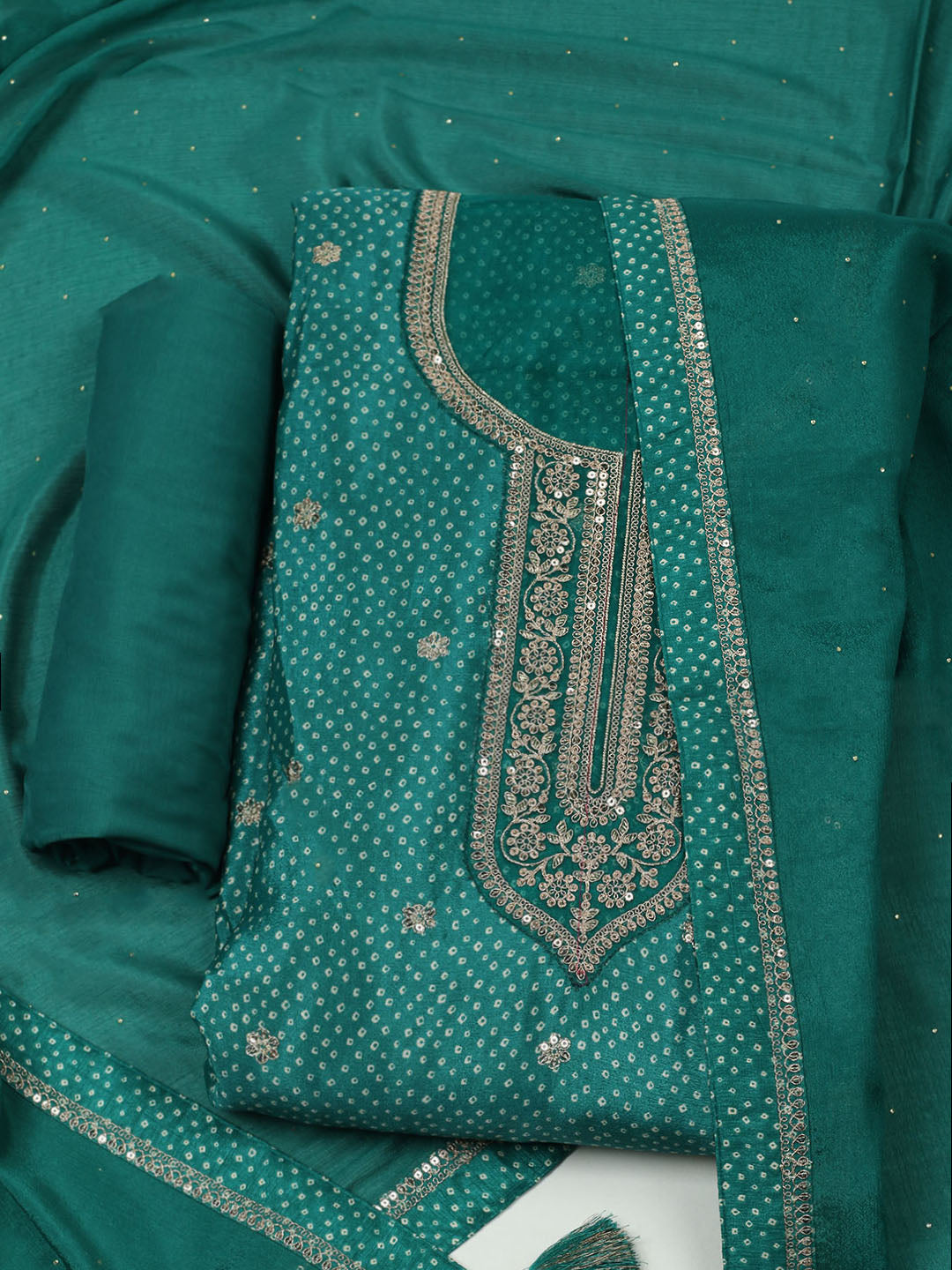 Embroidered Art Silk Unstitched Suit With Dupatta
