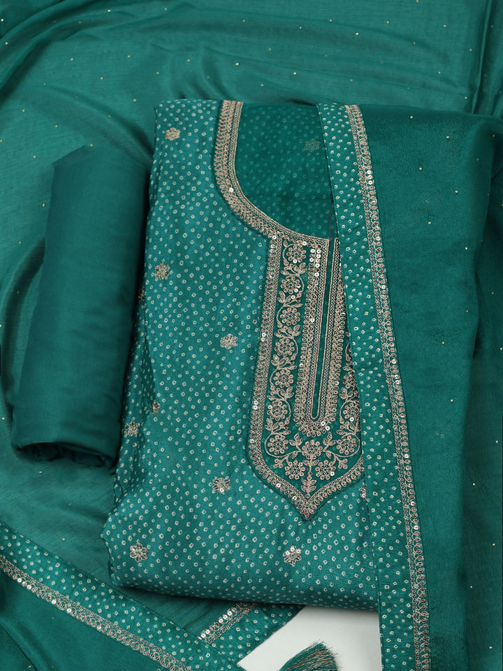 Embroidered Art Silk Unstitched Suit With Dupatta
