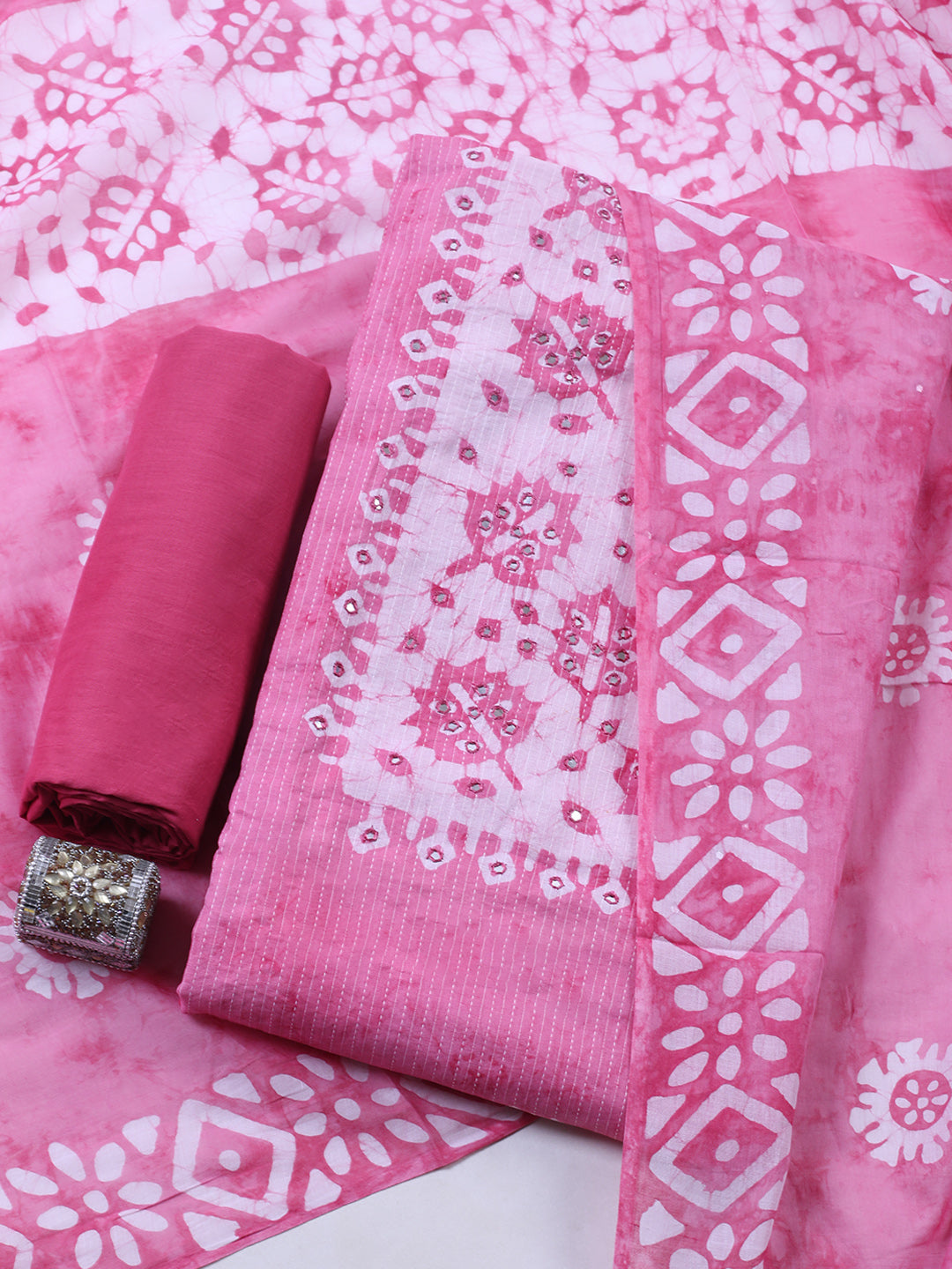 Embroidered Cotton Blend Unstitched Suit With Pant &amp; Dupatta