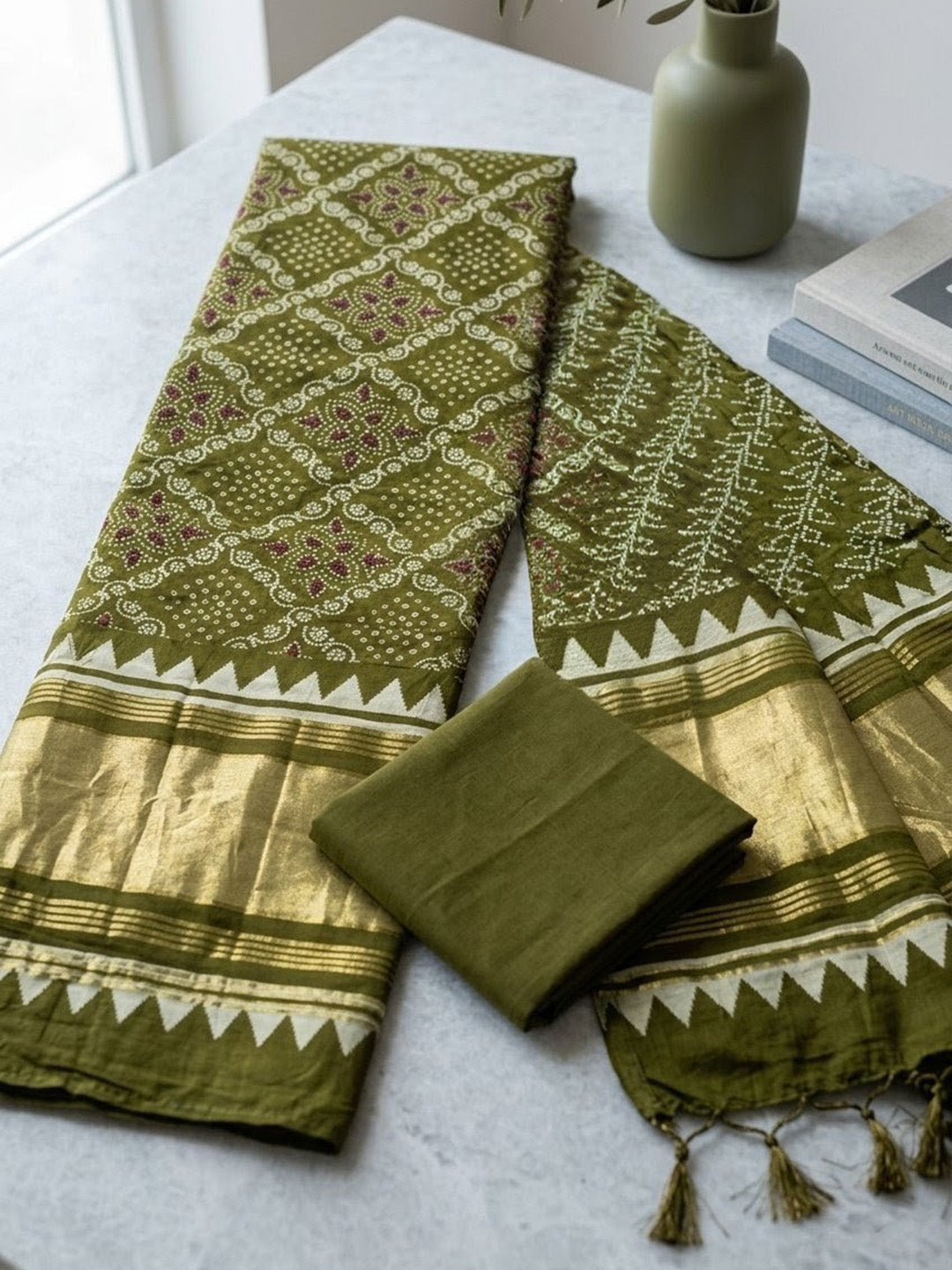 Embroidered Art Silk Unstitched Suit With Pant &amp; Dupatta