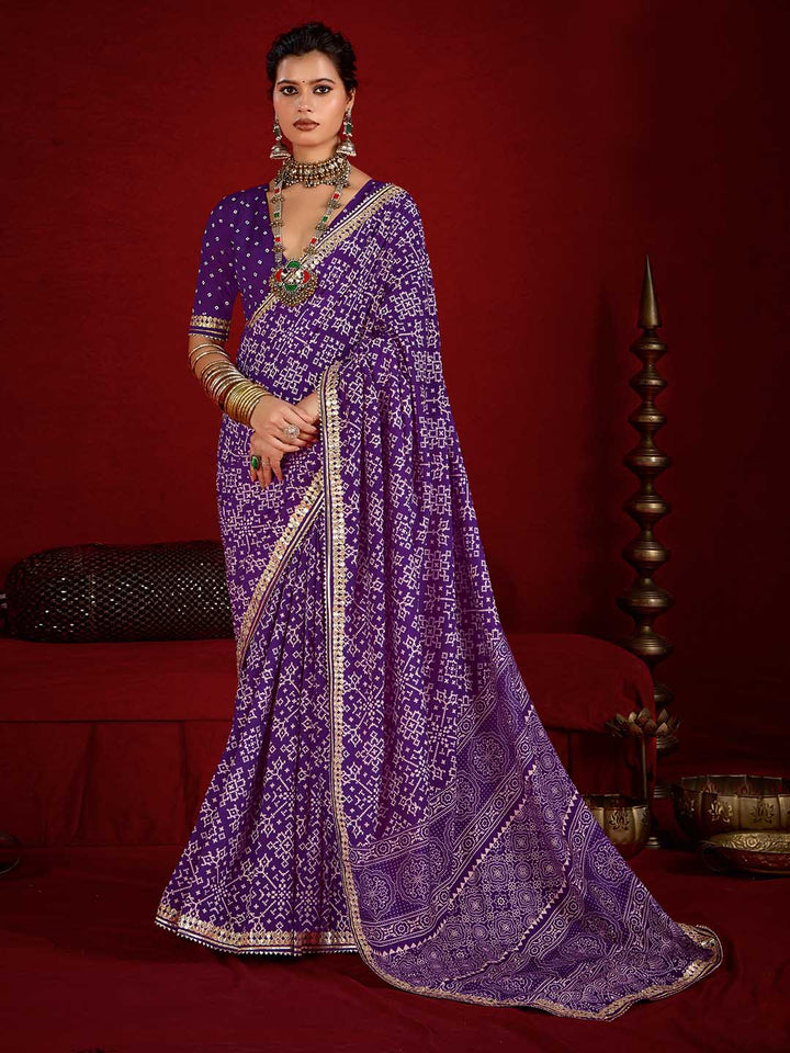Printed &amp; Gota Work Art Silk Saree