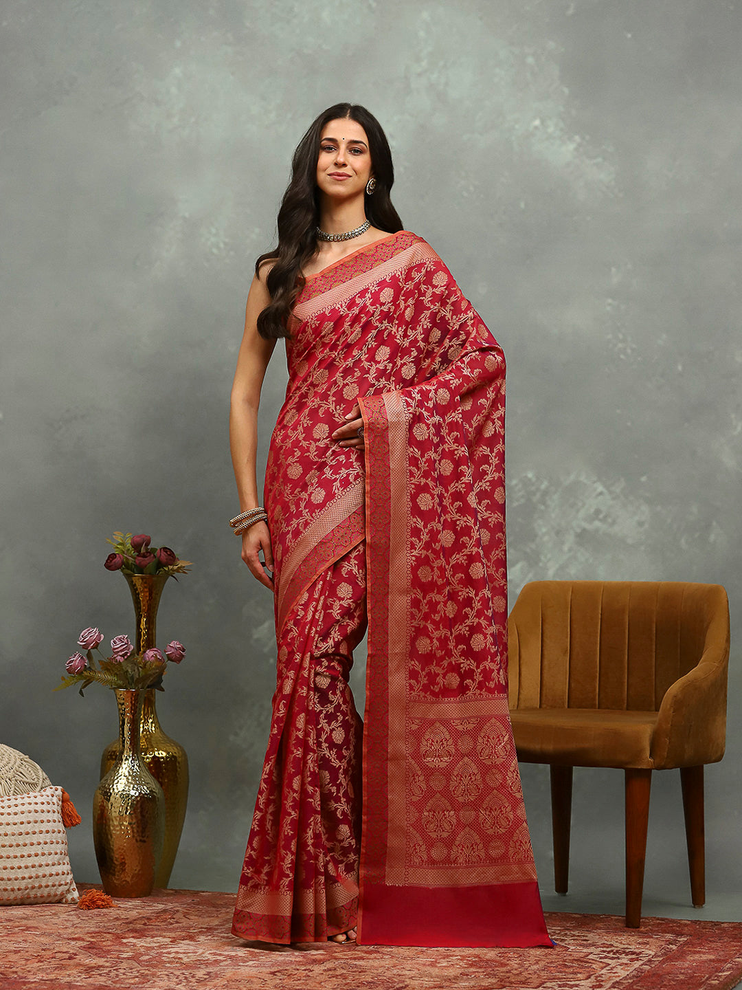 Resham Embroidered Cotton Blend Woven Saree
