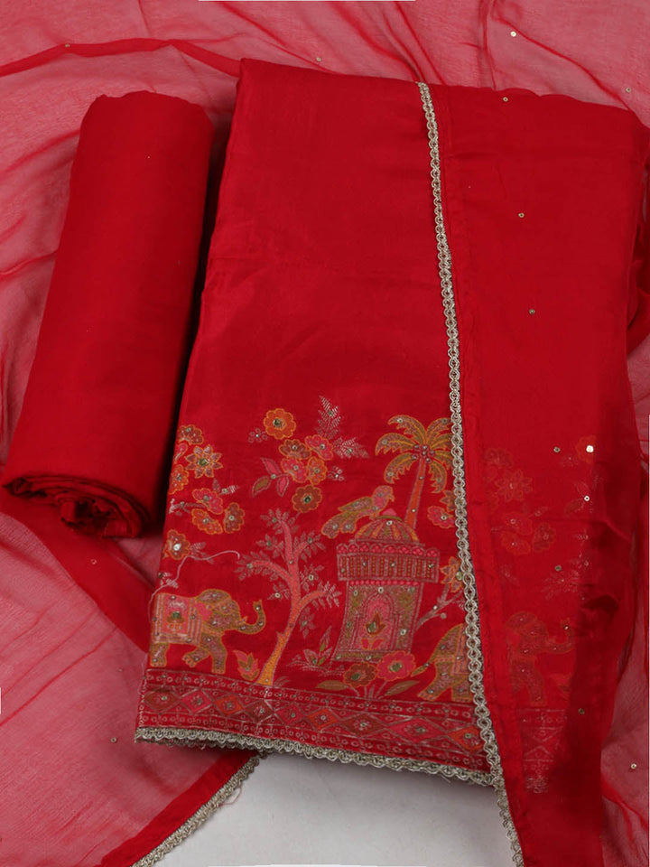 Woven Design Chanderi Unstitched Suit With Pant &amp; Dupatta
