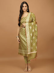 Woven Banarasi Chanderi Unstitched Suit With Dupatta